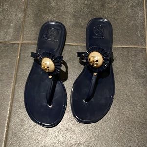 Tory Burch Melody Sandal Pearl Navy Gold Jelly